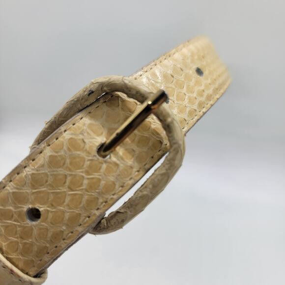 Vintage Honors Genuine Snakeskin Belt 34” Ivory Velvet Back Gold Taiwan R.O.C. - Picture 6 of 14